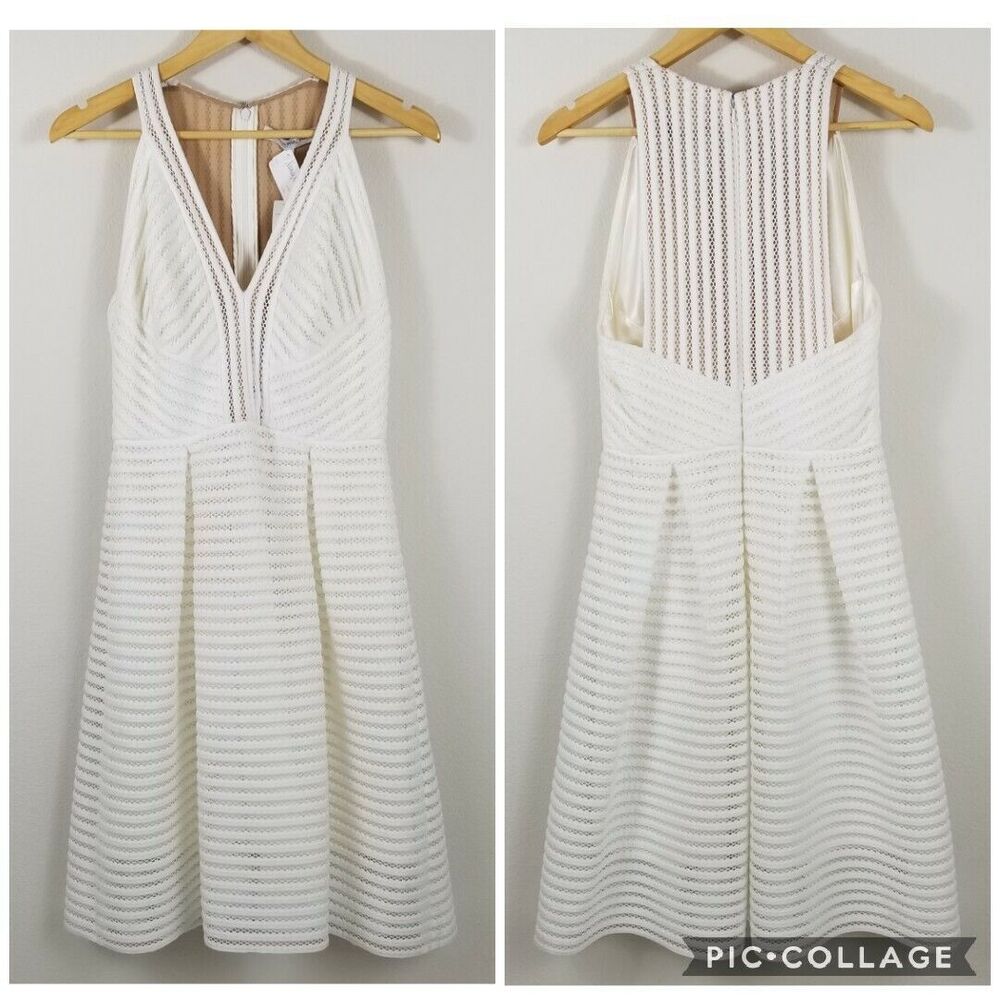Carmen Marc Valvo Textured Stripes A-Line Off White Dress Sz 6 NWT $595 D0 - Picture 3 of 9